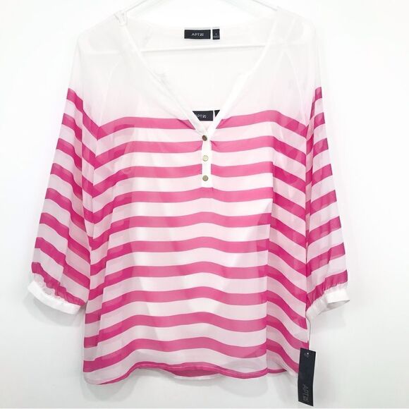 Apt. 9 Pink Striped Lightweight Chiffon Nautical Blouse with Cami Tank - Picture 1 of 16
